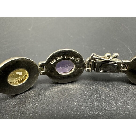 Sterling Silver 14k Gold Multi Gemstone Bracelet 7.25"~Garnet~Citrine~Amethyst - Picture 5 of 11